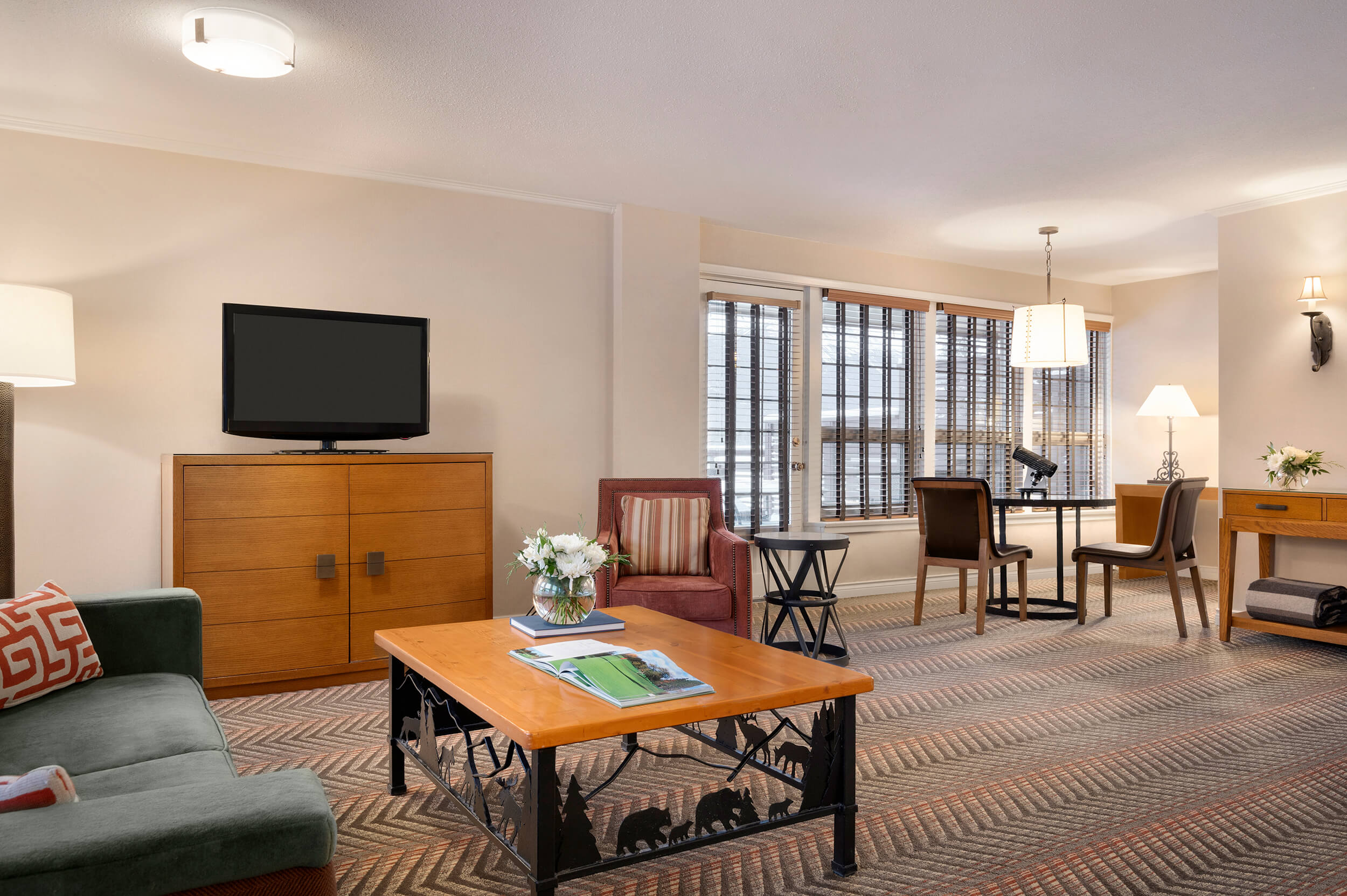 living room with view of dining room