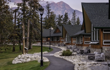 row of wooden cabins