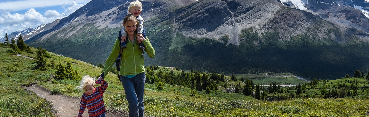 Family hiking in the mountains