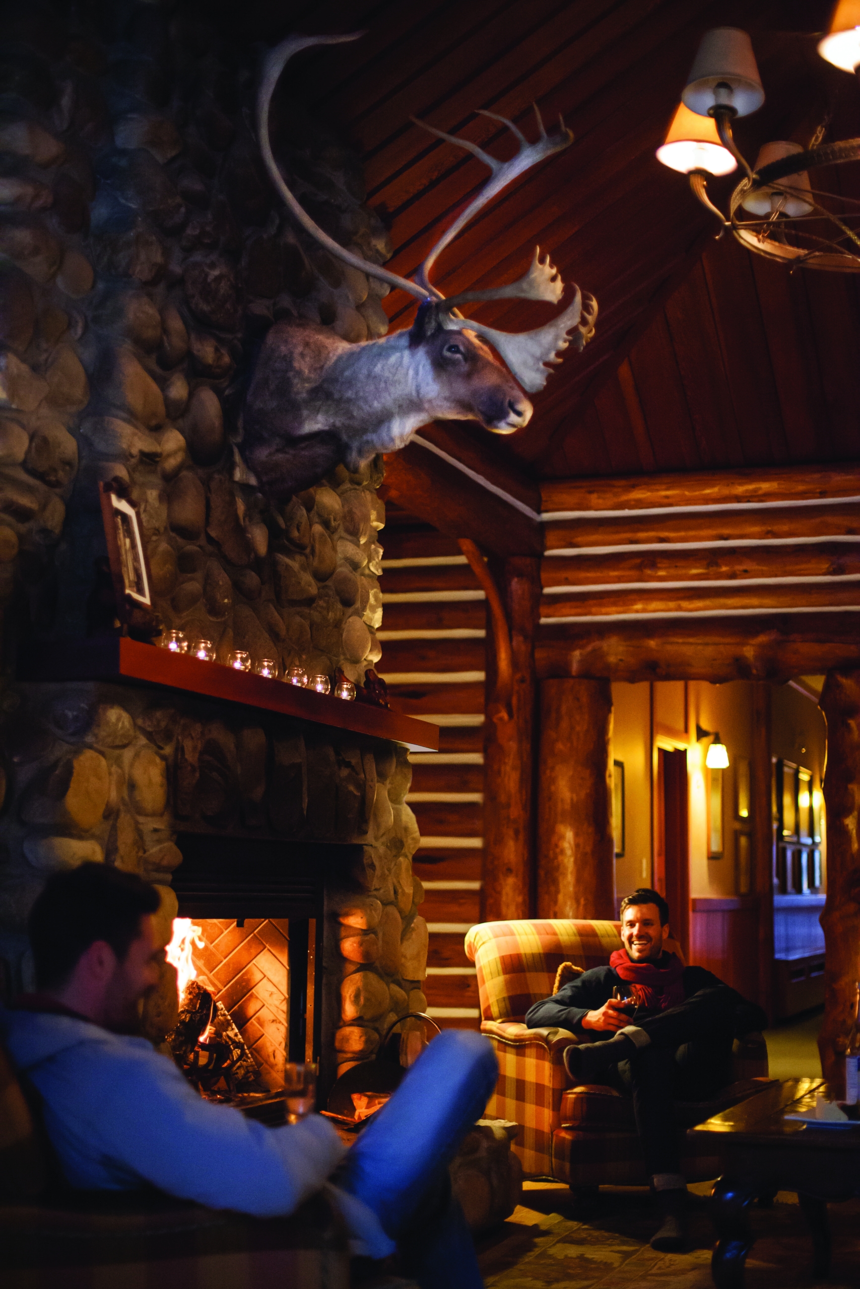 moose head above fireplace
