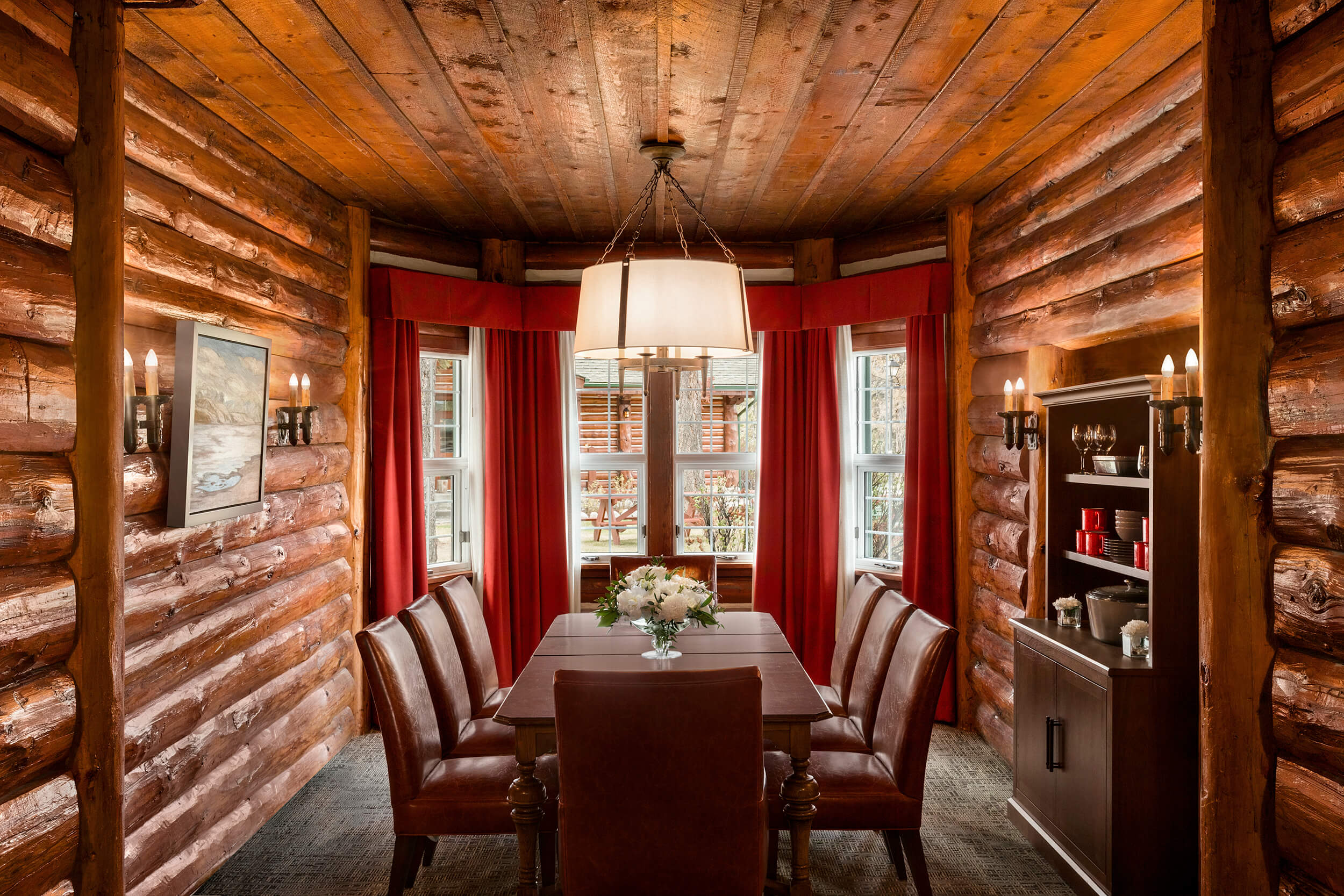 rustic dining room in log cabin