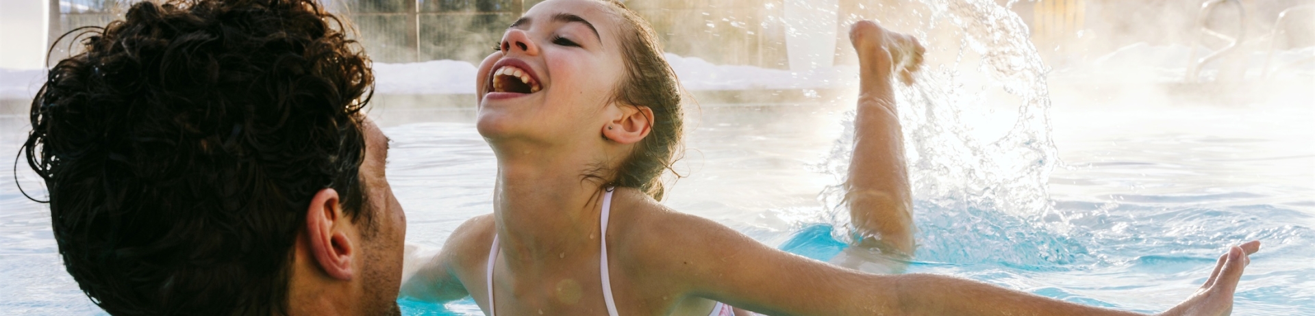 dad and daughter in pool jasper park