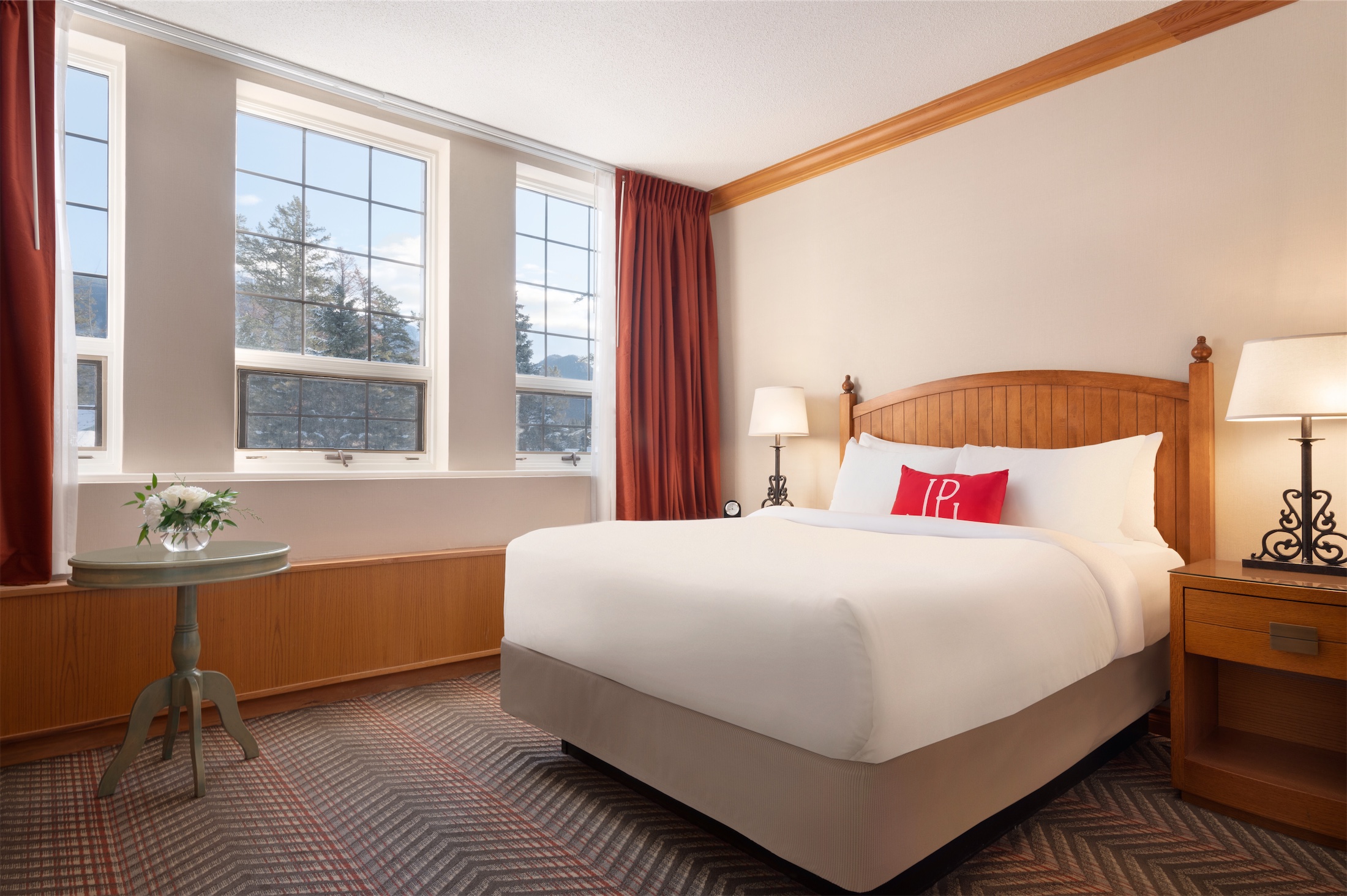 bed with red JPL pillow
