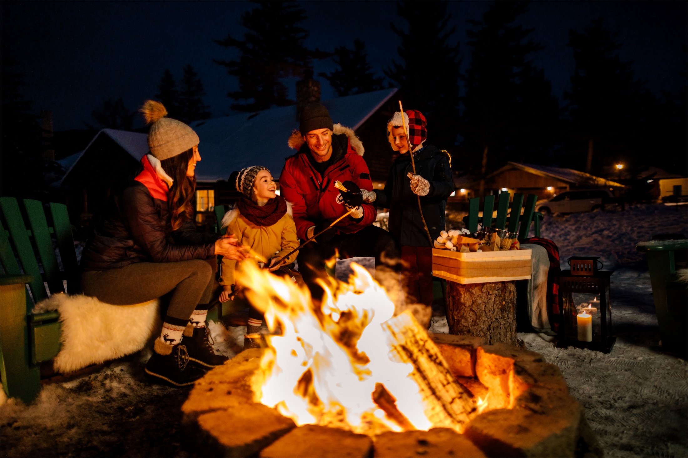 jasper park lodge family outdoor smores garders cabin