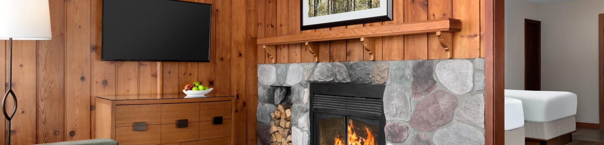 junior suite fireplace living and bedroom