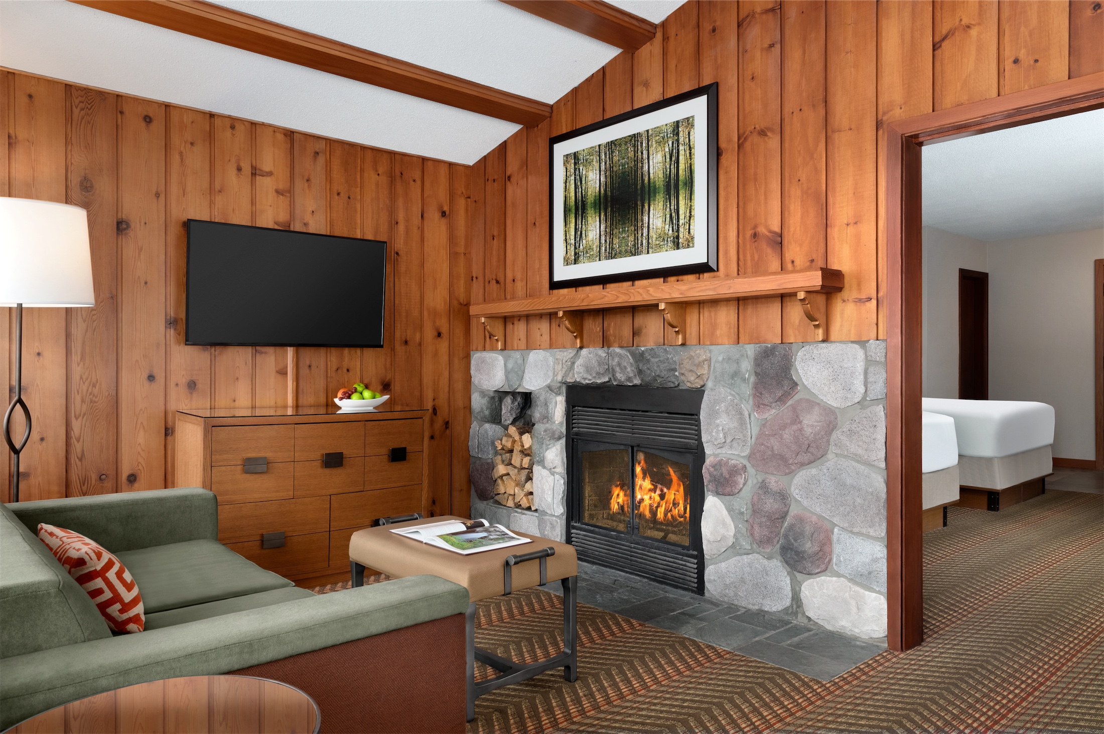 junior suite fireplace living and bedroom