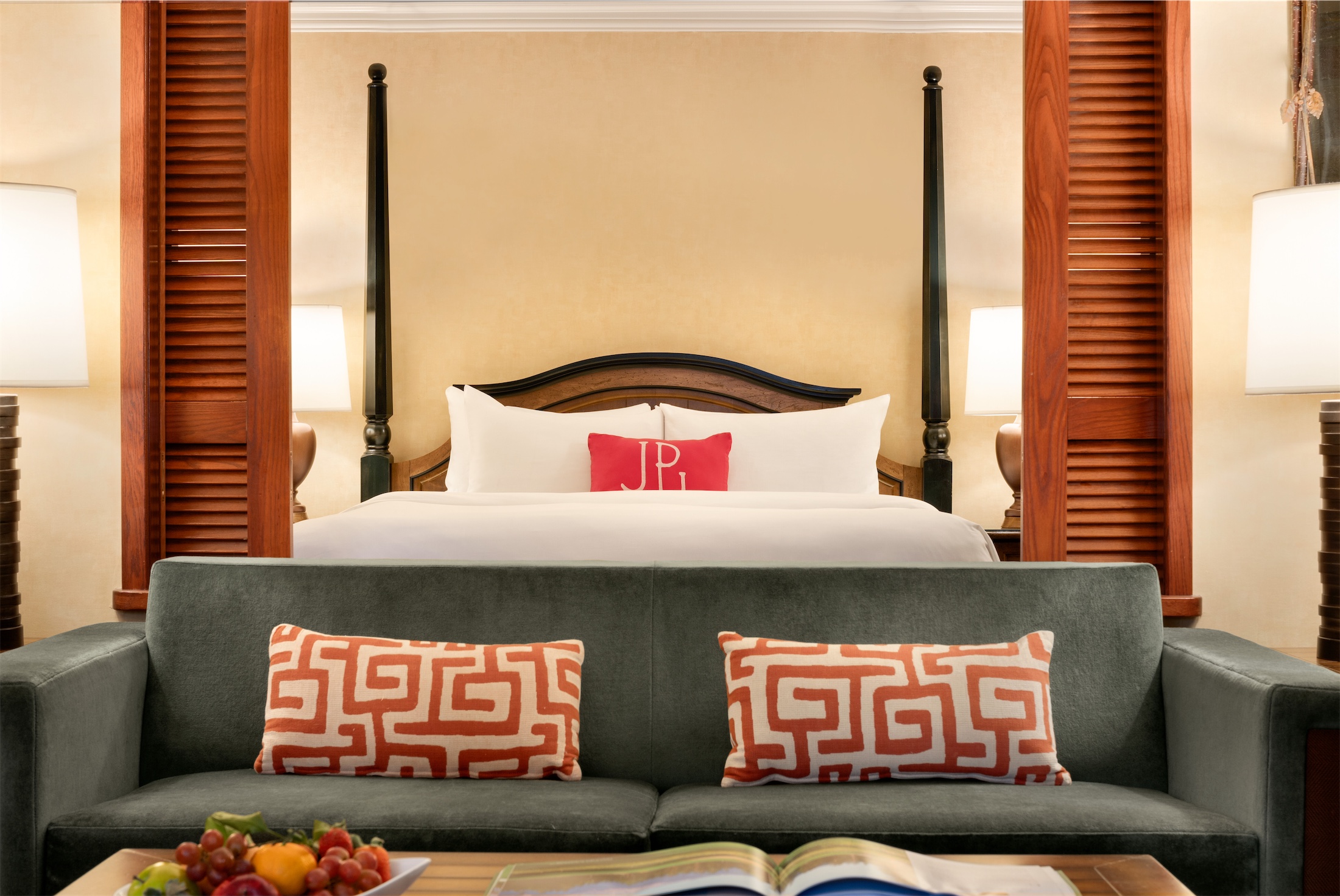 lakefront suite living to bedroom