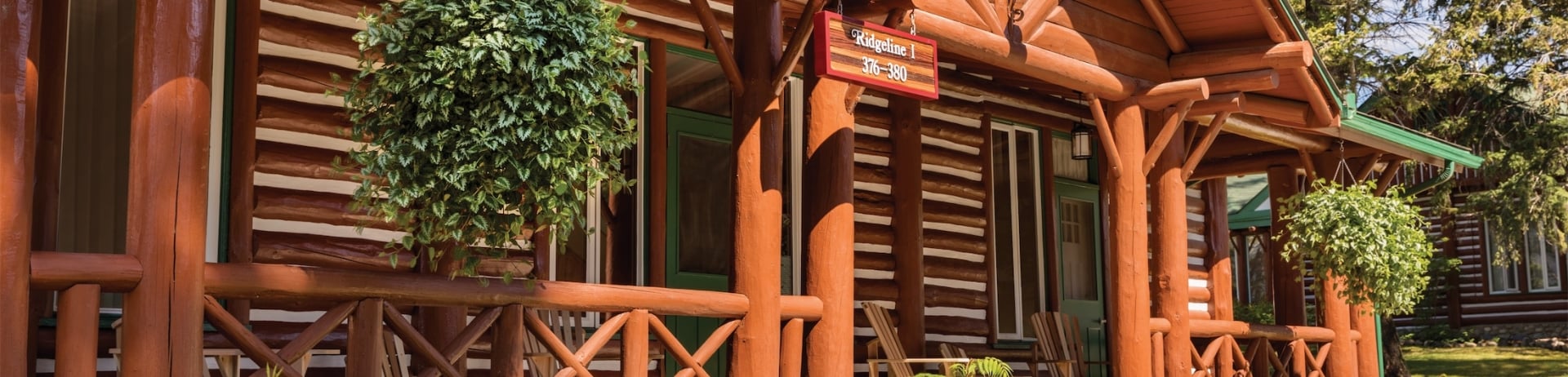 front of ridgeline log cabin