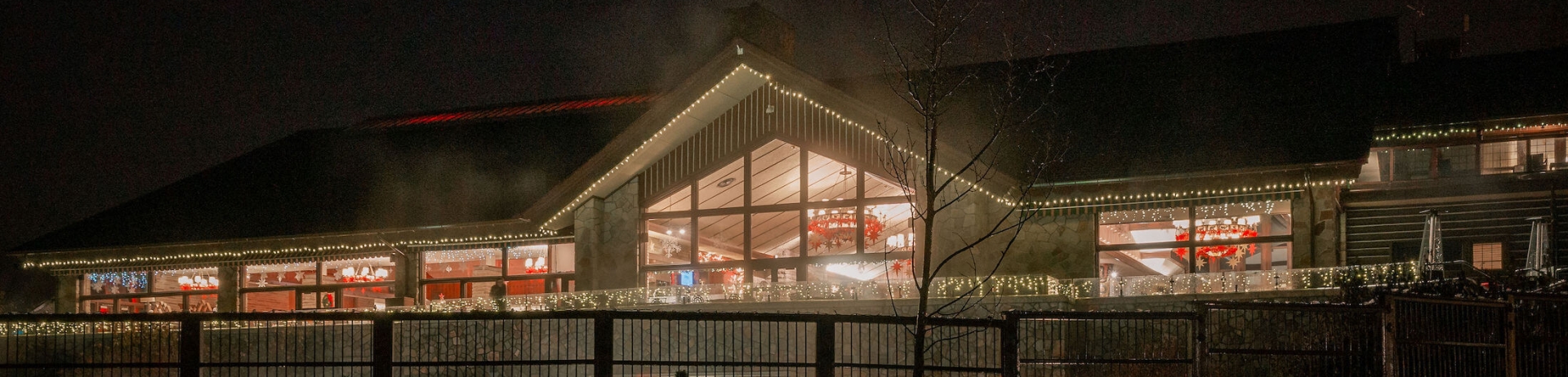 view of main Jasper Park Lodge pool at night
