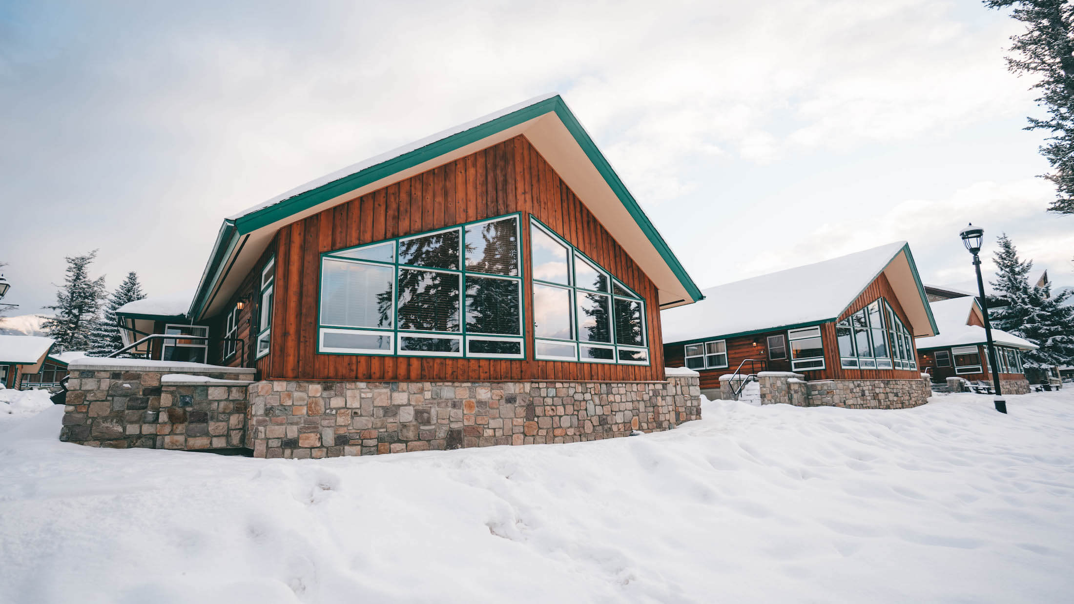 Exterior of snowy cabin