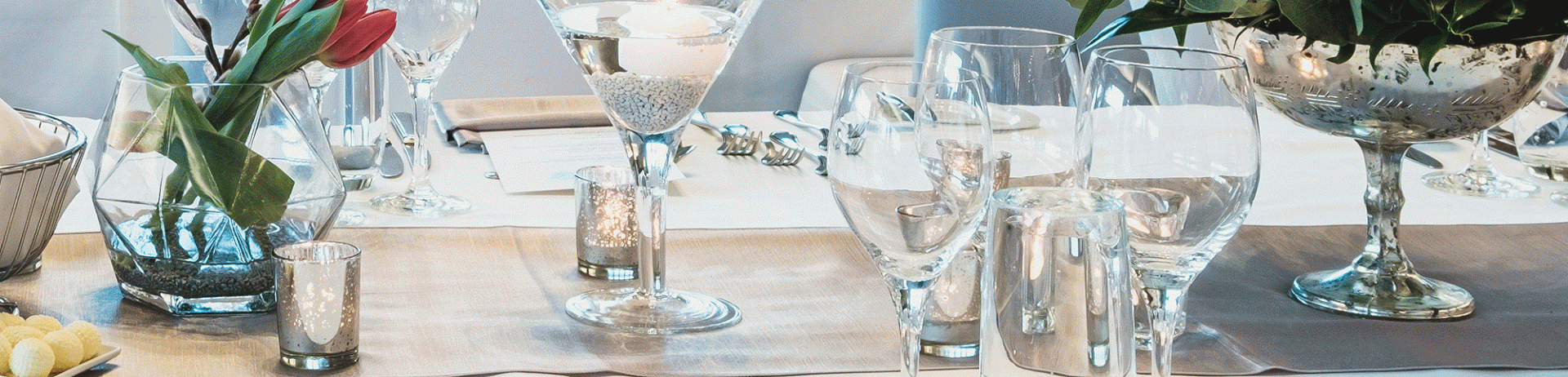 Banquet tables set for an elegant event