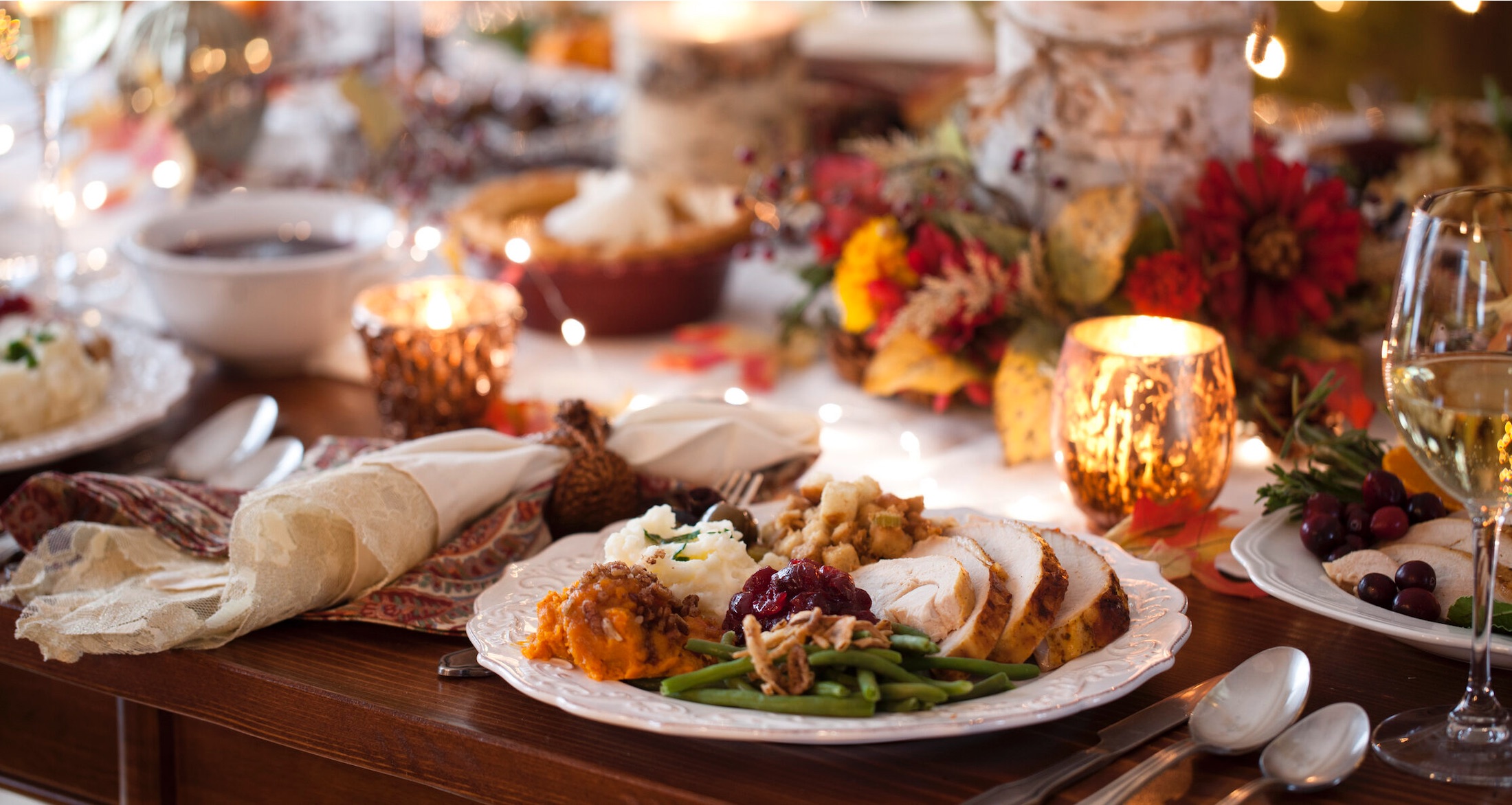Table scape of turkey dinner