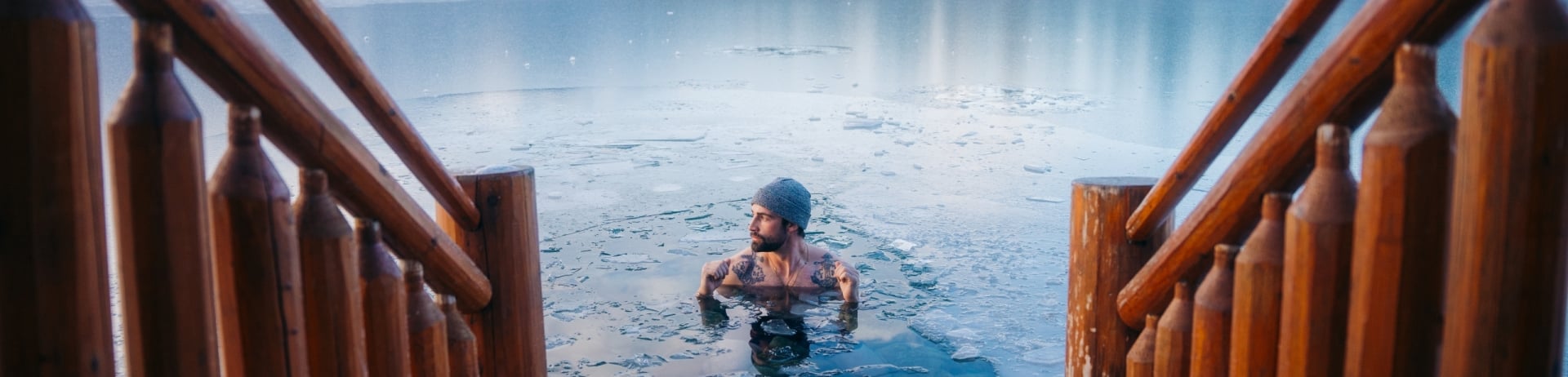 Polar Plunge in Lac Beauvert in WInter at Fairmont Jasper Park Lodge