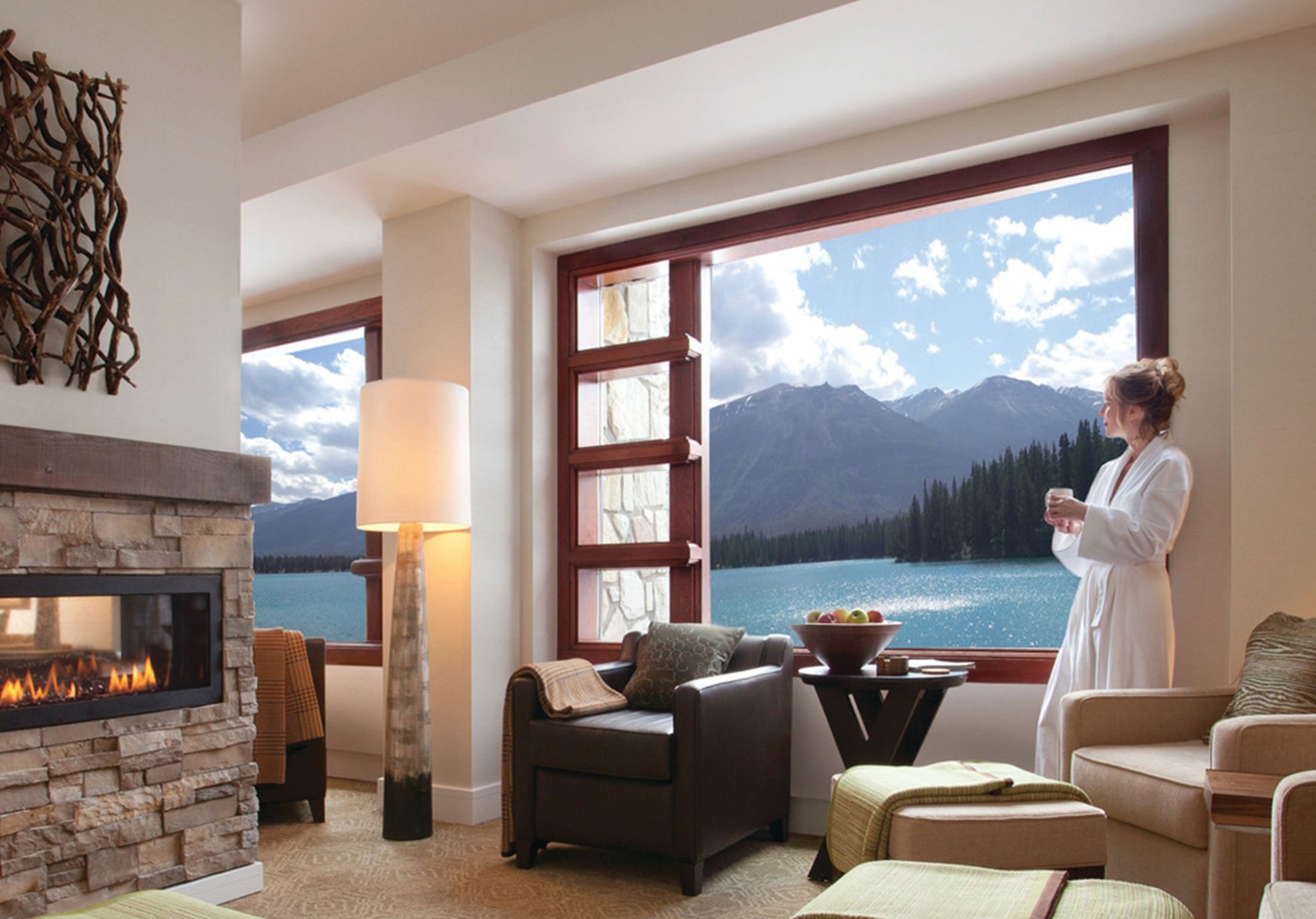 Woman in robe in a spa lounge