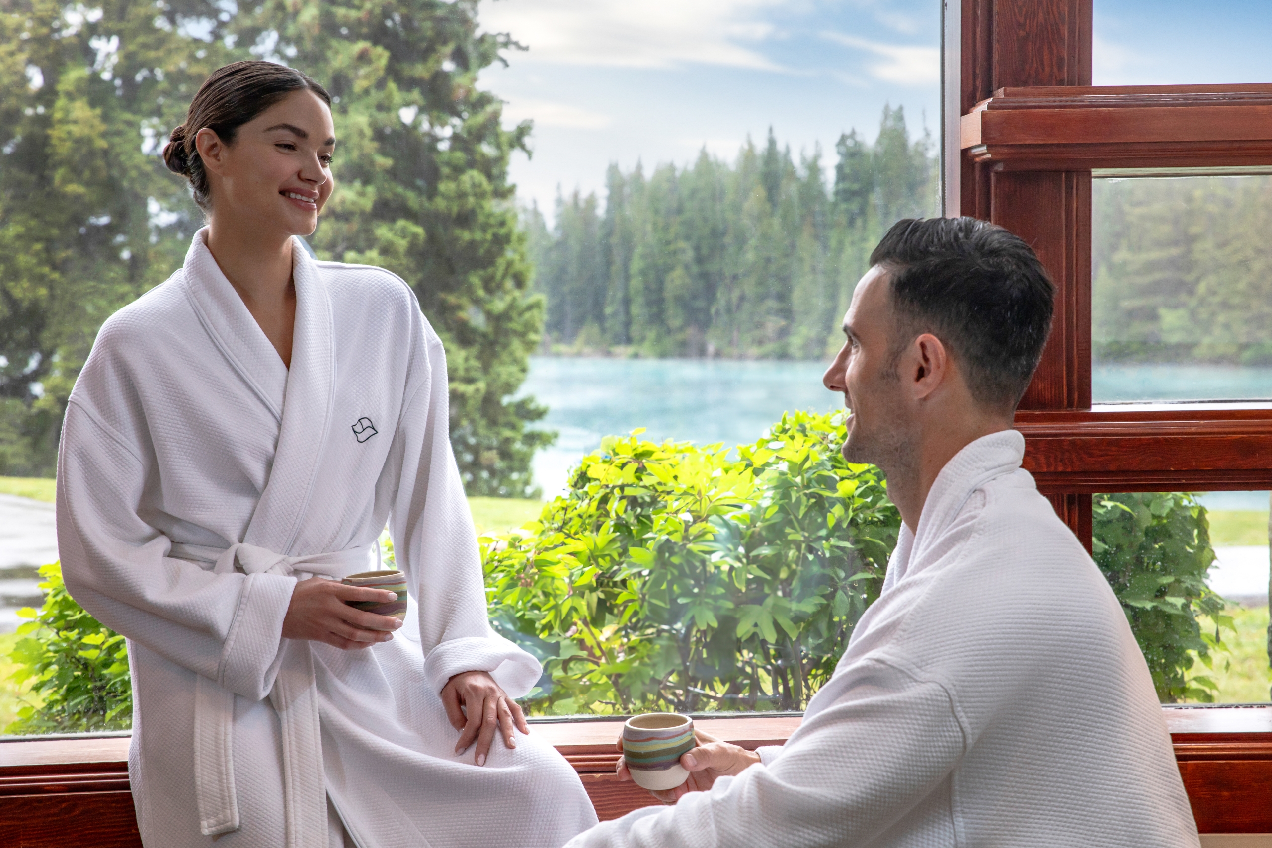 Couple relaxing in spa lounge