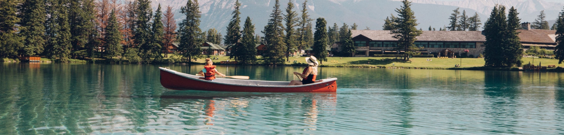 Mom and Daughter Canoeing in Lac Beauvert