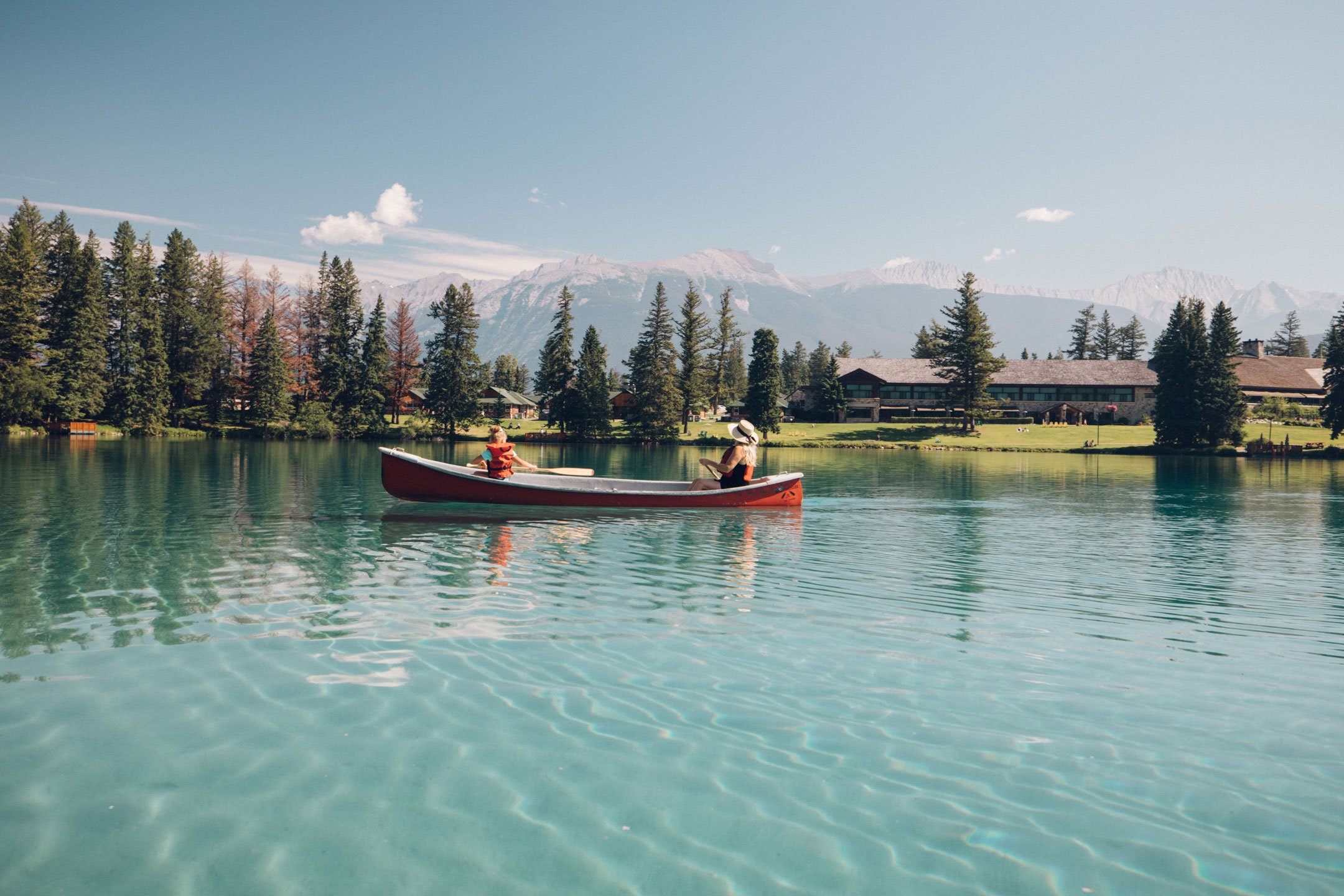 Mom and Daughter Canoeing in Lac Beauvert