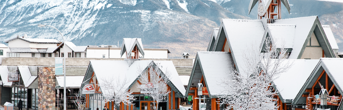Skiiers in the town of Jasper