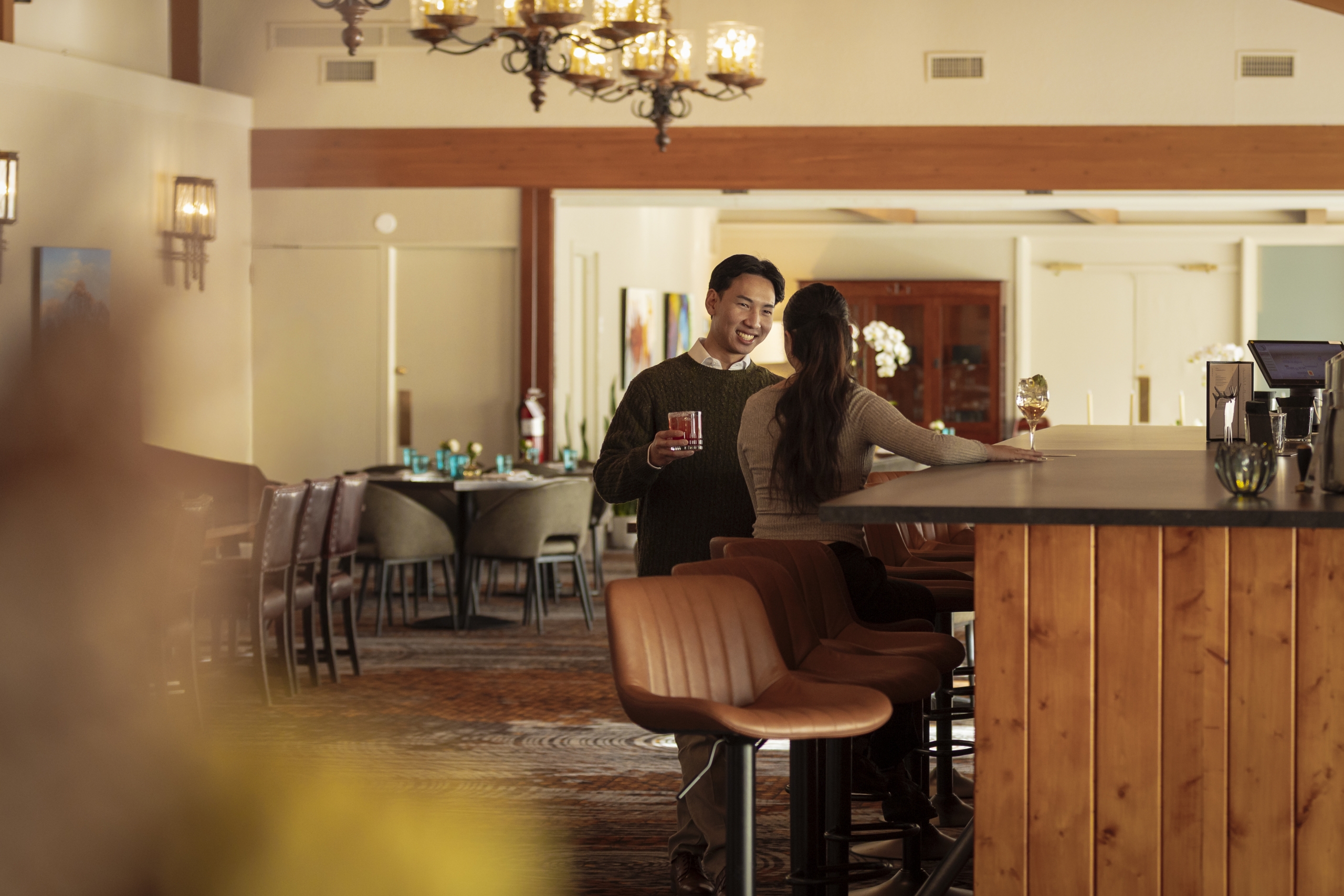 Couple enjoying a romantic moment at a restaurant