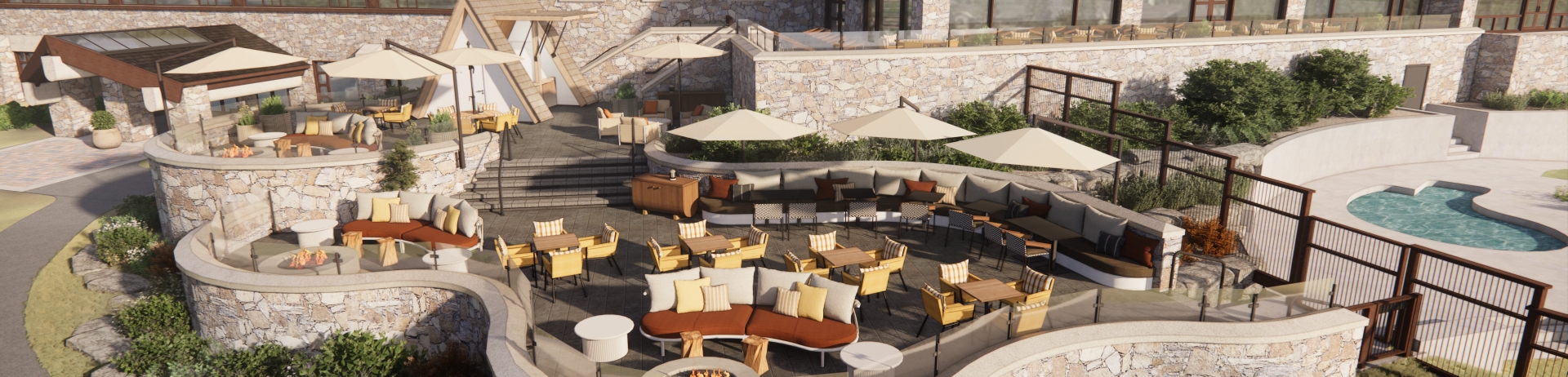 outdoor patio lounge. renovation rendering