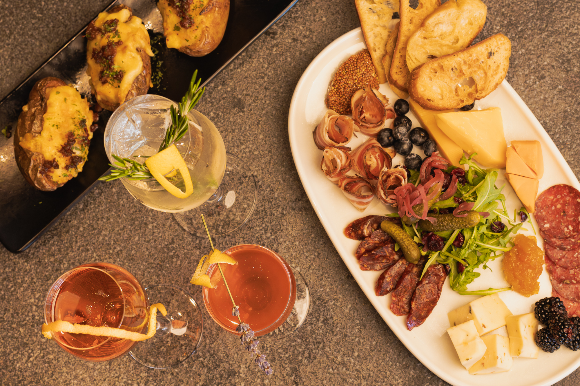 Charcuterie board paired with cocktails