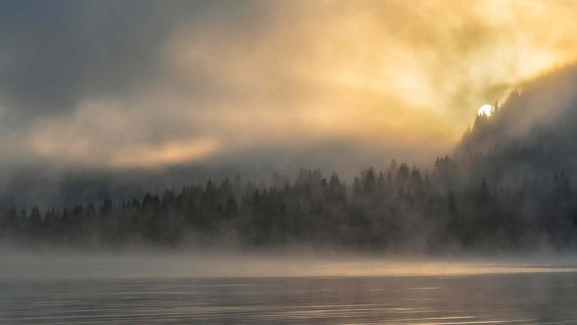 fog on top of lake. fairmont spa