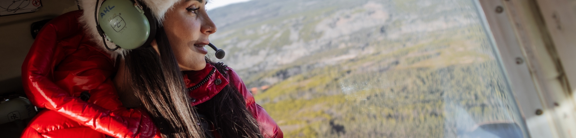 Woman in a helicopter.