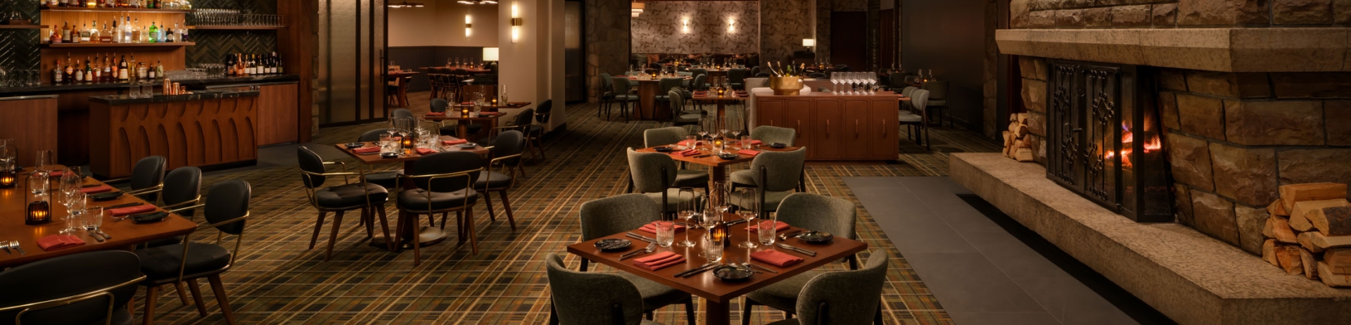 Architectural photo of The Barbicon, signature steakhouse at Fairmont Jasper Park Lodge