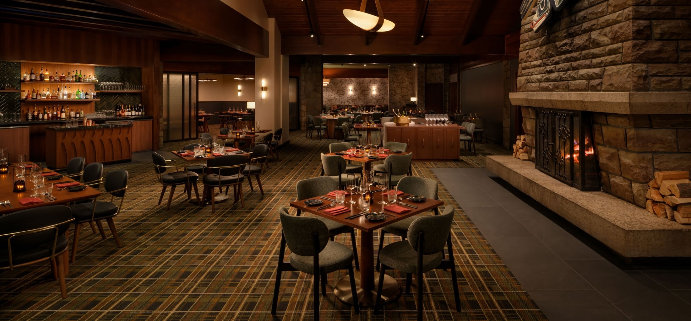 Architectural photo of The Barbicon, signature steakhouse at Fairmont Jasper Park Lodge
