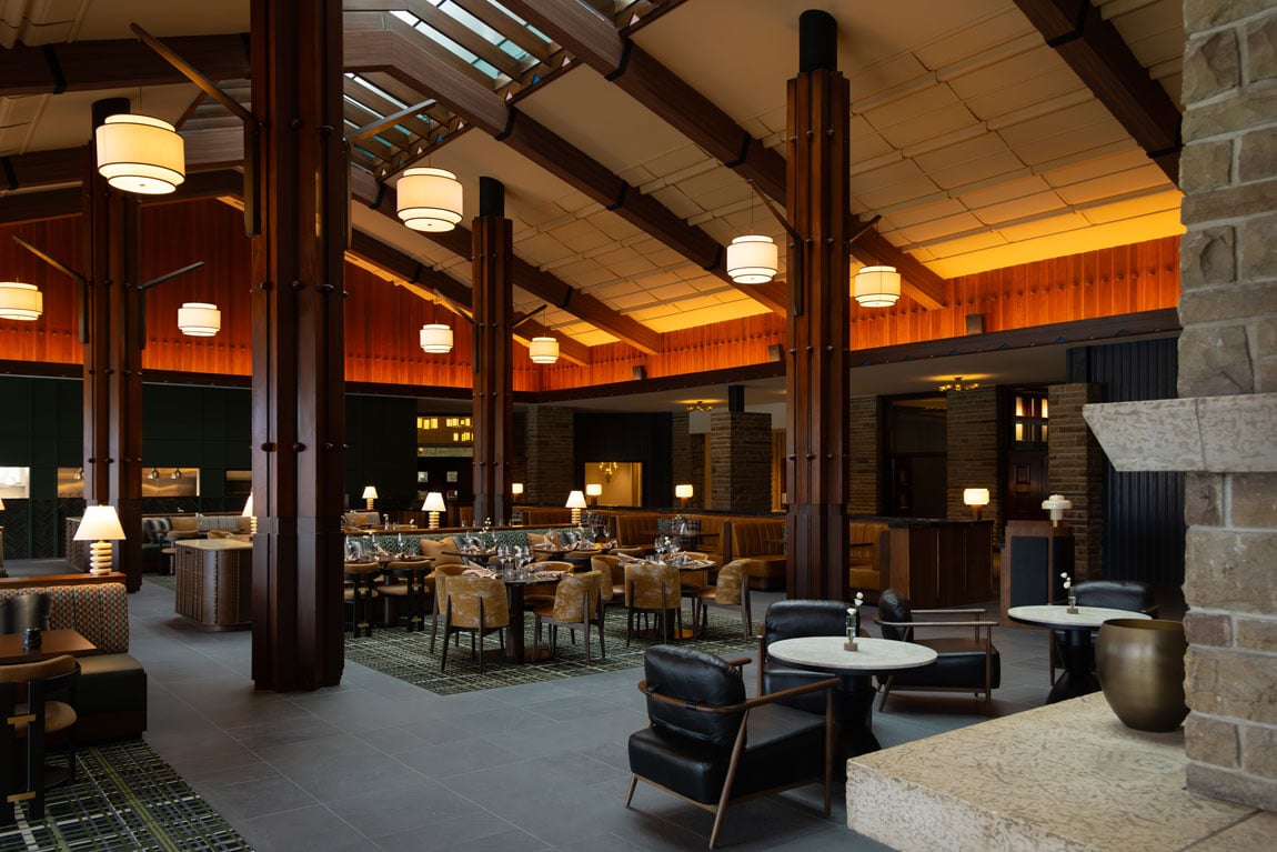 Architectural photo of the dining room named Elderwood at Jasper Park Lodge