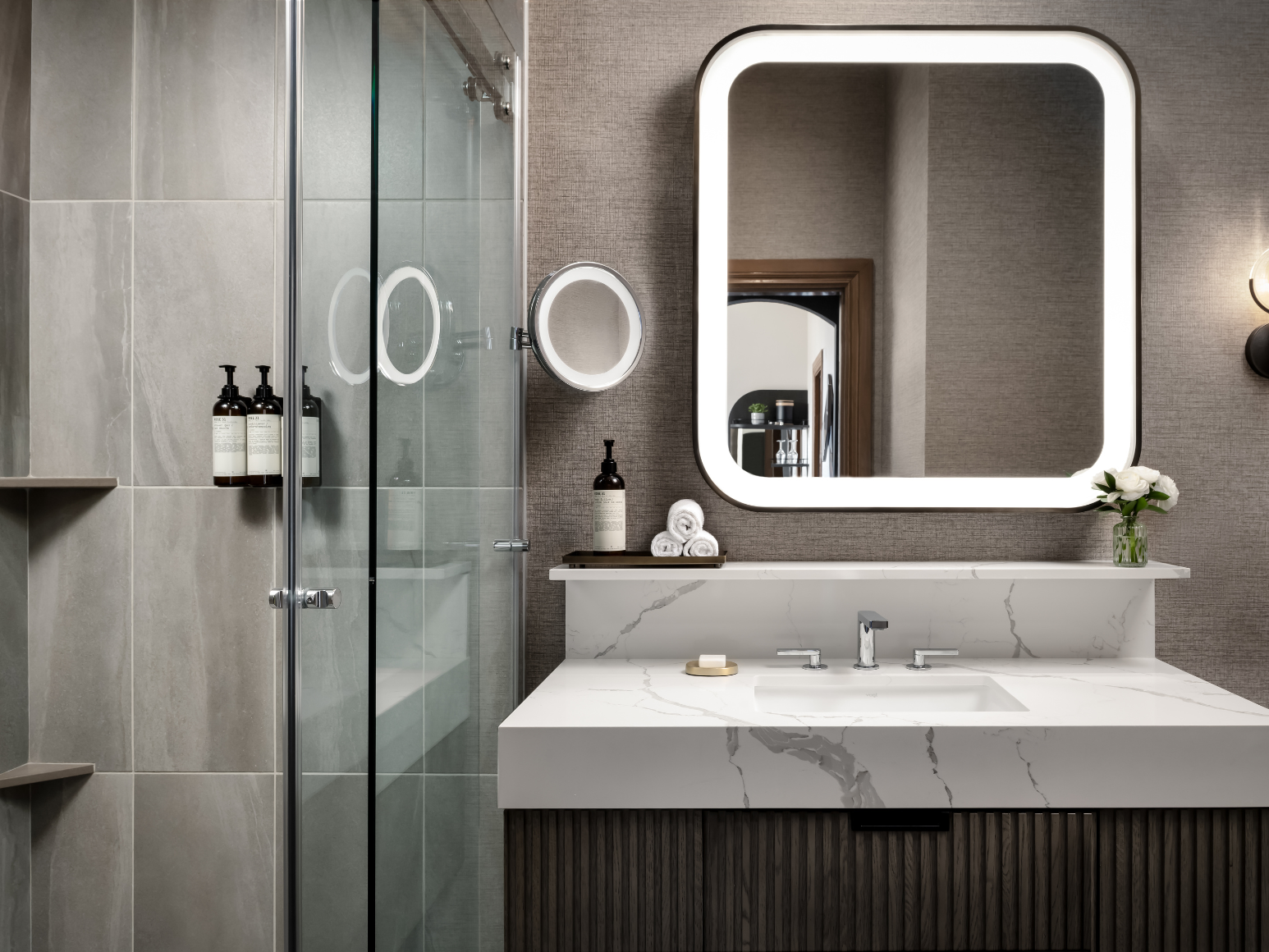 A hotel room bathroom.