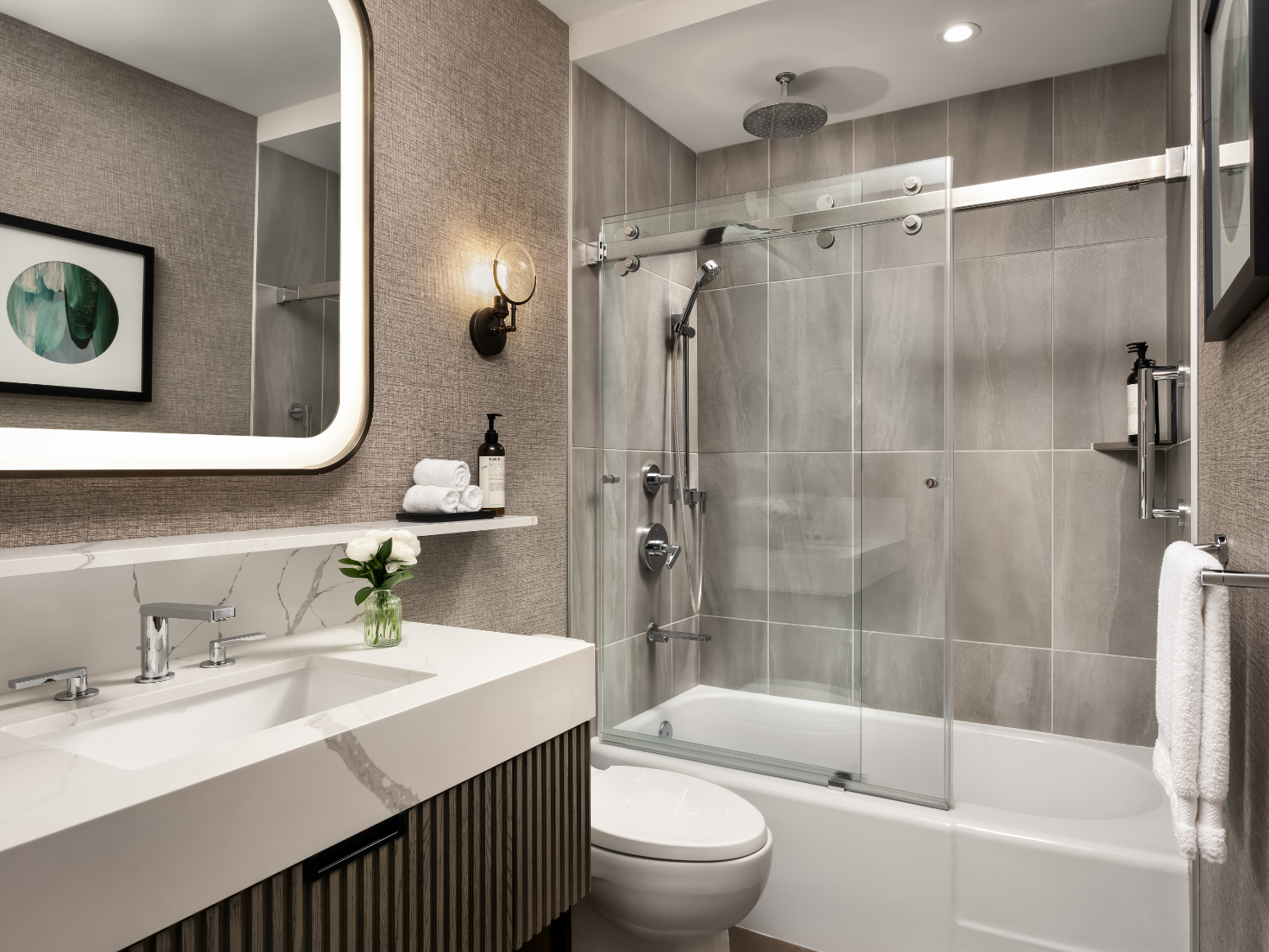 A hotel room bathroom.