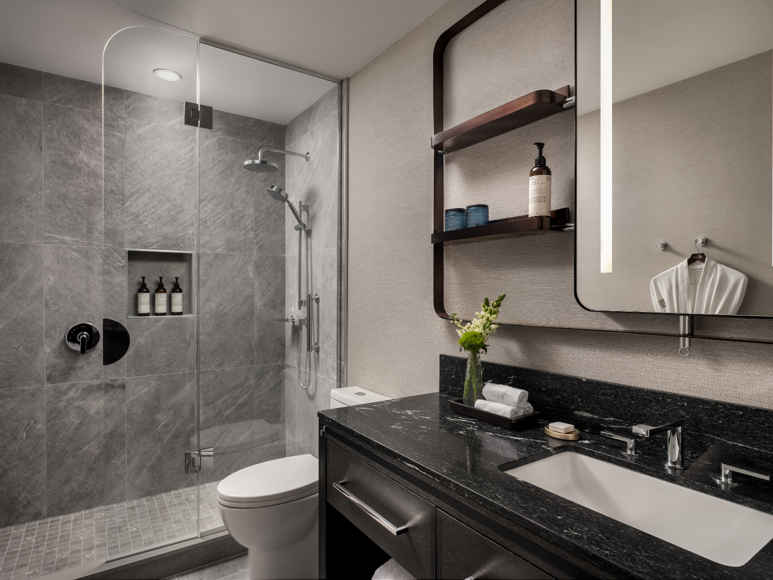 A hotel room bathroom.