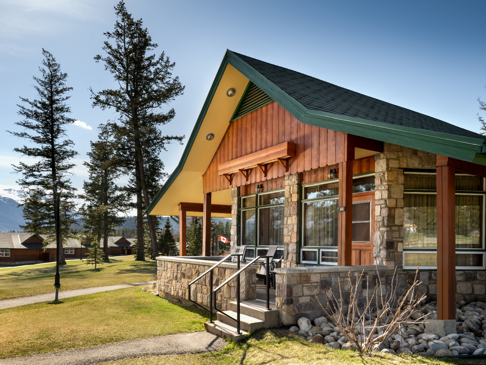 The front of a cabin.