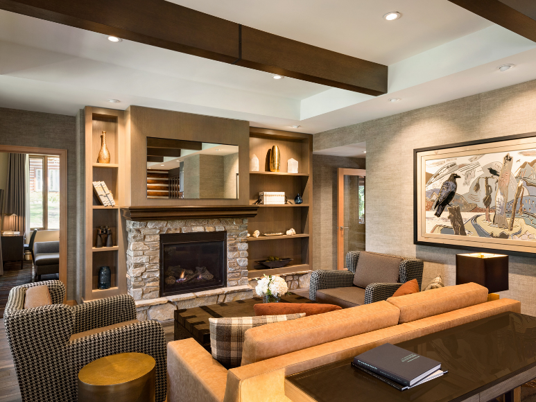 The living room inside a cabin.